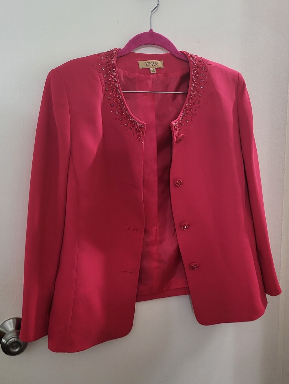 Kasper Plus Size 16 Beaded Skirt Suit Set 2pc Evening Formal Fuchsia Red Sequin